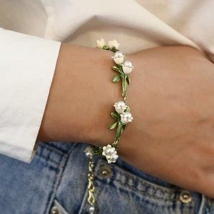 Art Deco Nouveau Retro Lily Of The Valley Bellflower Orchid Flower Bracelet